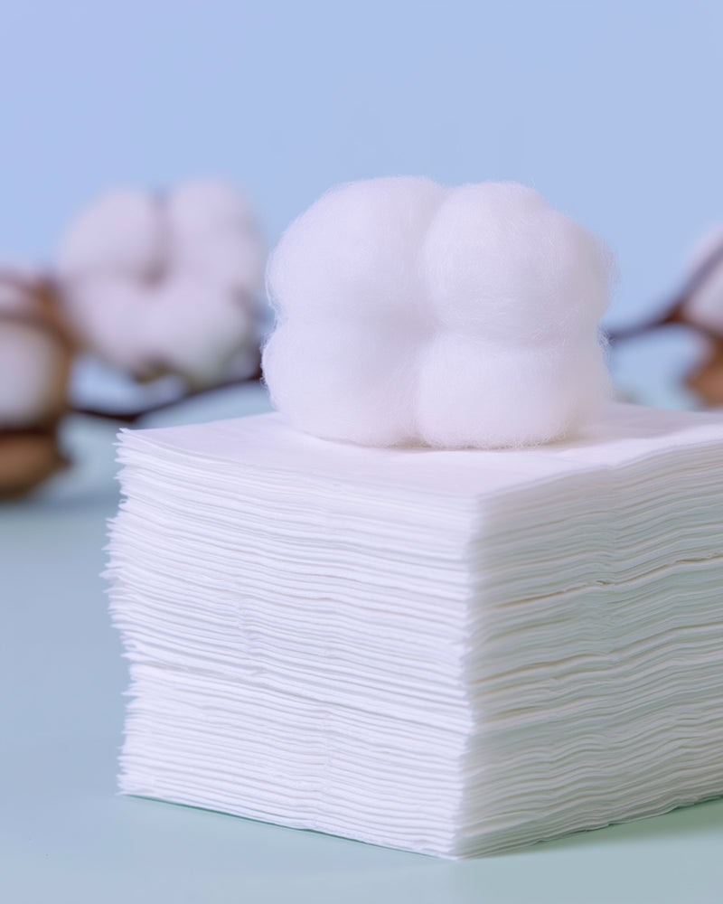 Stack of softpop face towels with a cotton boll on top