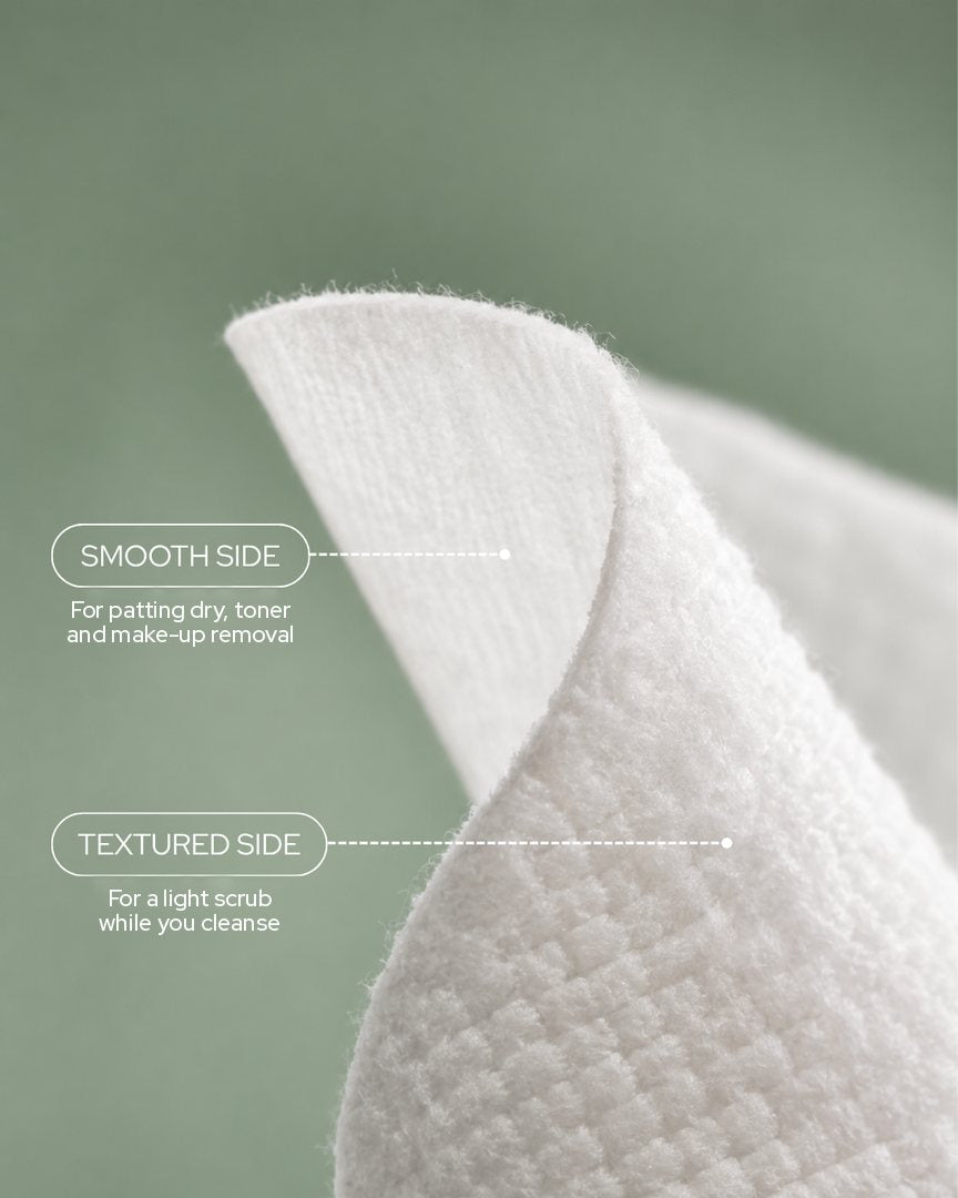Towel folded to show a smooth side and a textured side
